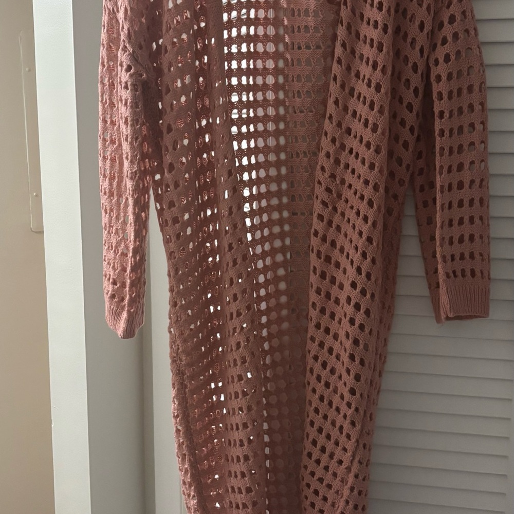 Pink Open-Knit Cardigan